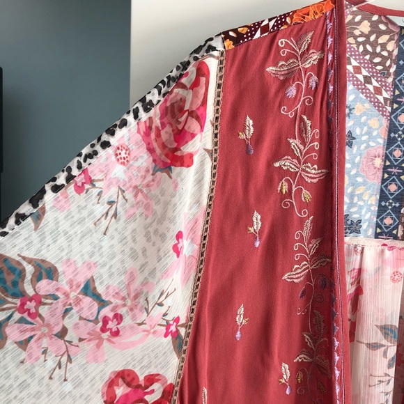 VINCENTE Embroidered Floral Kimono Duster Cardigan S/M - Picture 9 of 13